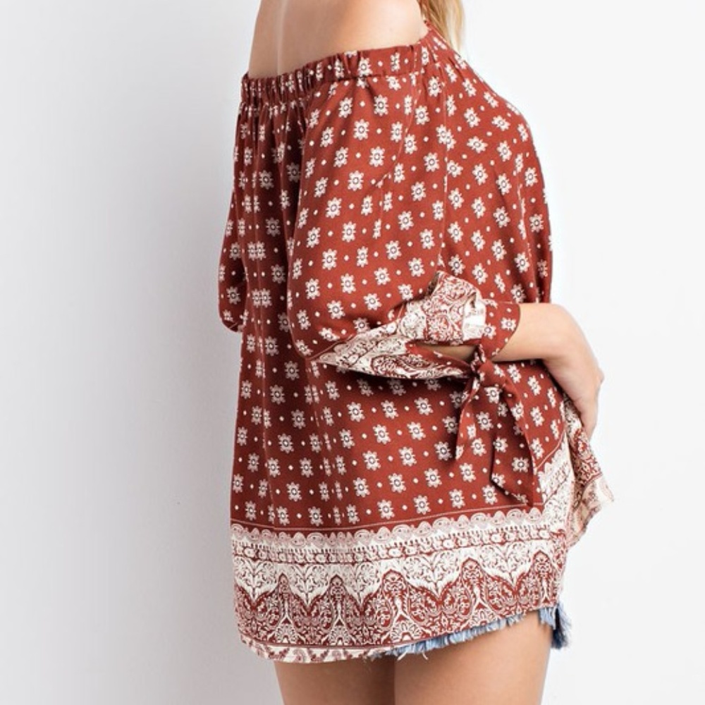 New Off the Shoulder Top Tie Sleeves Boho - Picture 5 of 5